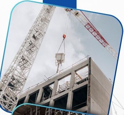 Crane lifting steel framework into place