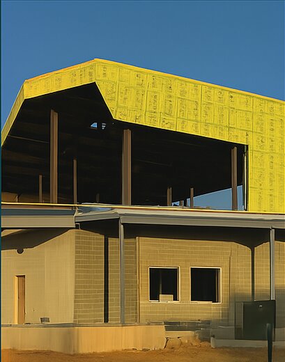 Metal building shell under construction